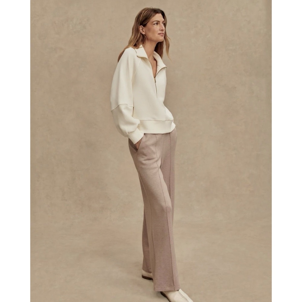Varley Milano Half Zip Sweat Ivory Ottoman Rib Knit Pullover Women's L - Picture 9 of 11
